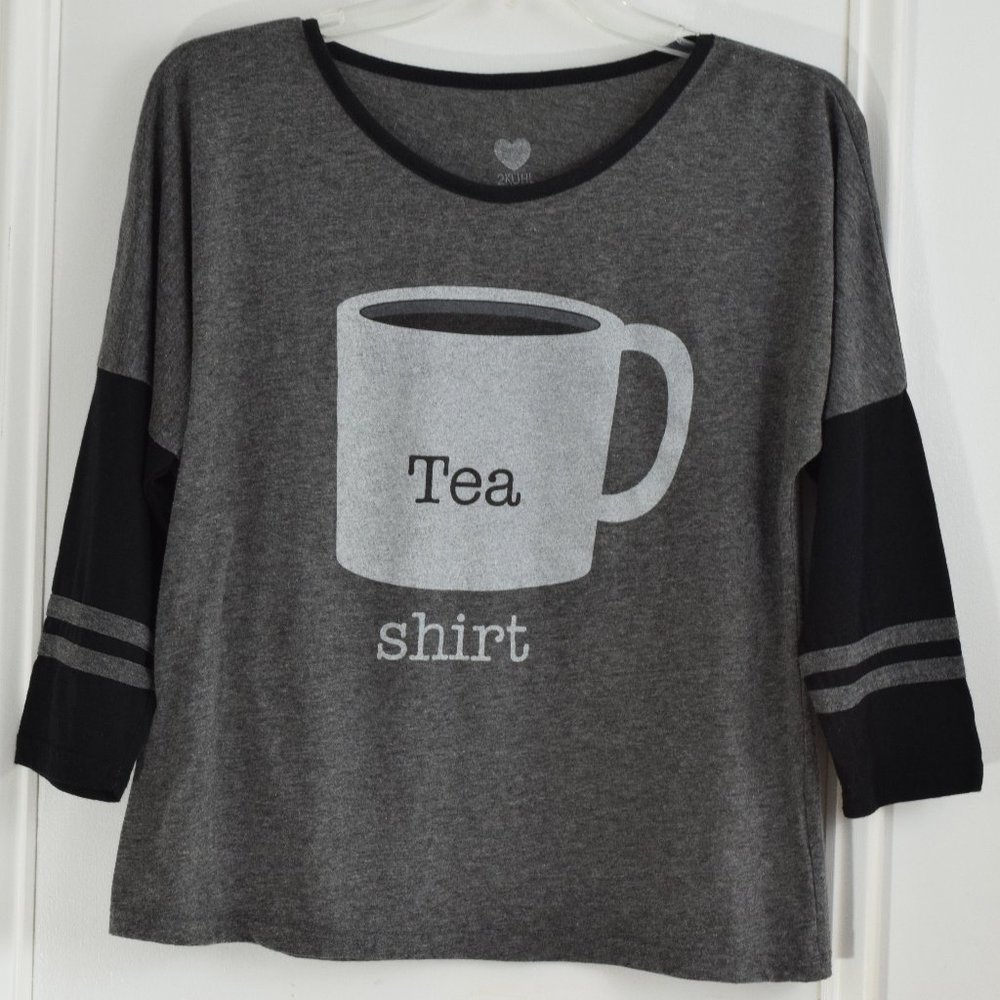 2Kuhl Tea Shirt Women Small Ringer Raglan Grey Tee Novelty Whimsical Casual